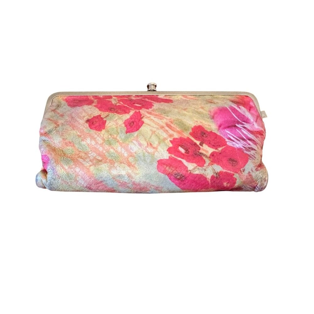Artsy Hobo International Floral Clutch Leather Wallet  Kiss Lock Closure & Pink